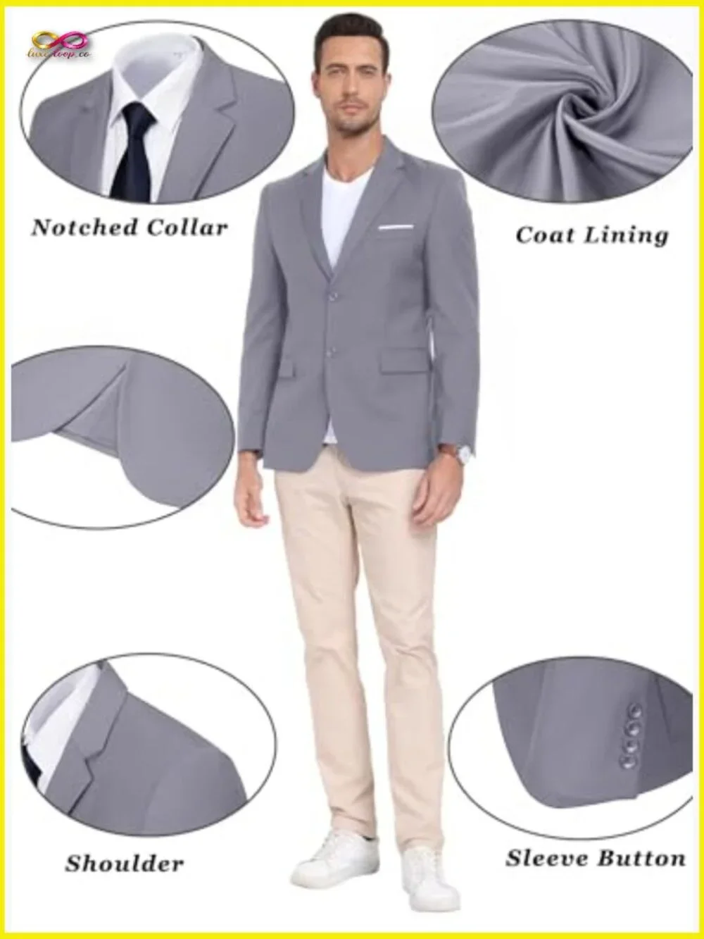Slim Fit Sport Coat Classic Two Button Blazer for Wedding Prom Party